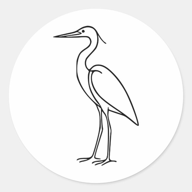 Pegatina Redonda Heron Line Art – Minimalist Bird Illustration  (Anverso)