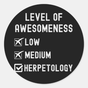 Pegatina Redonda Herpetólogos, nivel de genialidad Herpetología