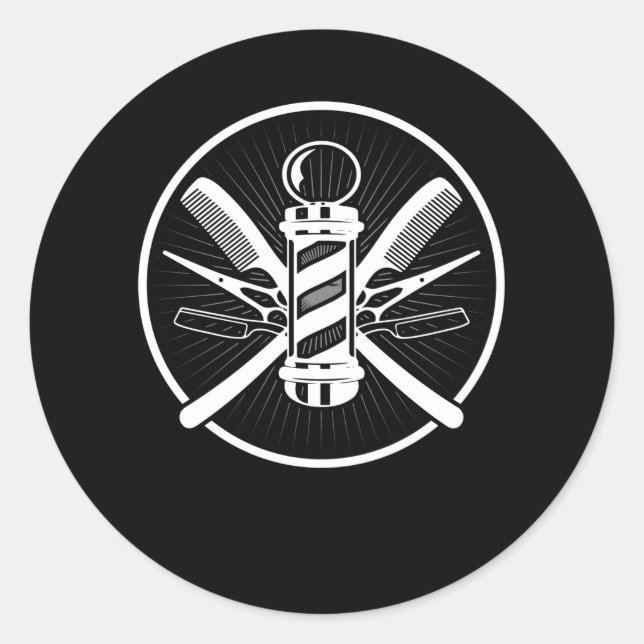 Pegatina Redonda Herramientas de barberías de vintage (Anverso)