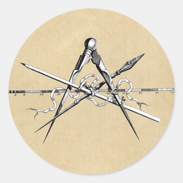 Pegatina Redonda Herramientas de diseño de arquitectura clásica (Anverso)