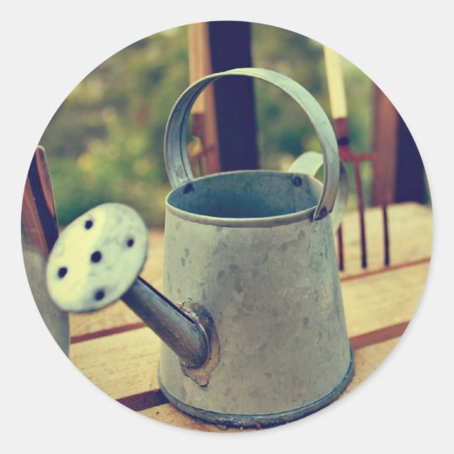 Pegatina Redonda Herramientas de jardinería (Anverso)