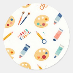 Pegatina Redonda Herramientas de pintura para artistas Patrón Lindo