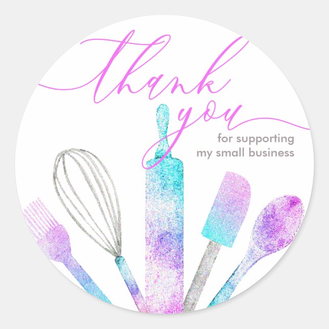 Pegatina Redonda Herramientas de utensilios de panadería del chef p (Anverso)