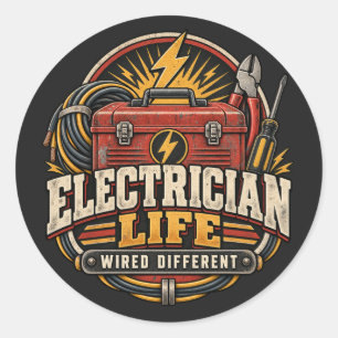 Pegatina Redonda Herramientas Eléctricas Retro Gráficas