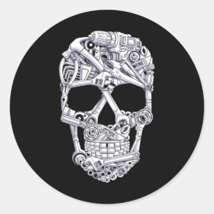 Pegatina Redonda Herramientas mecánicas Skull Garage Halloween Cost