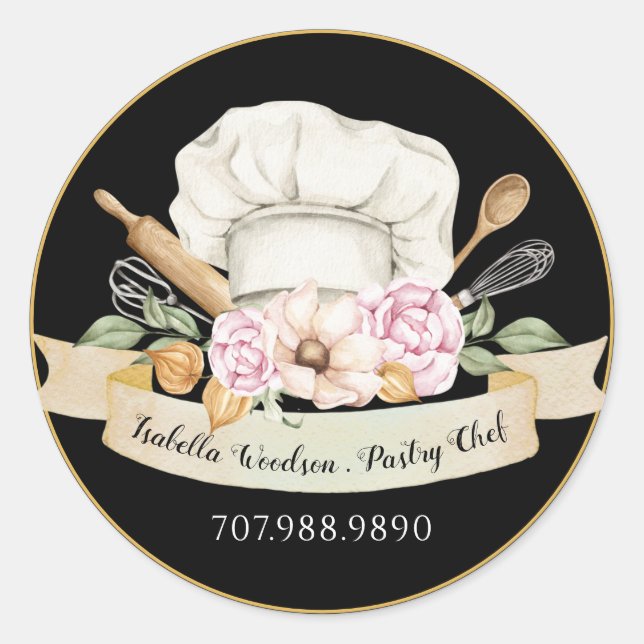 Pegatina Redonda Herramientas para panadería de pastelería Herramie (Anverso)