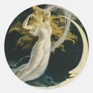 Pegatina Redonda Herrmann ~ Maid of the Moon Vintage Magician Act