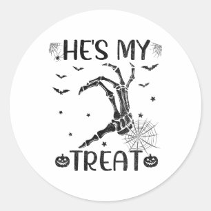 Pegatina Redonda Hes My Trech Matching Couples Skeleton Halloween C