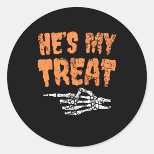 Pegatina Redonda Hes My Tret Skeleton Matching Couple Halloween Co