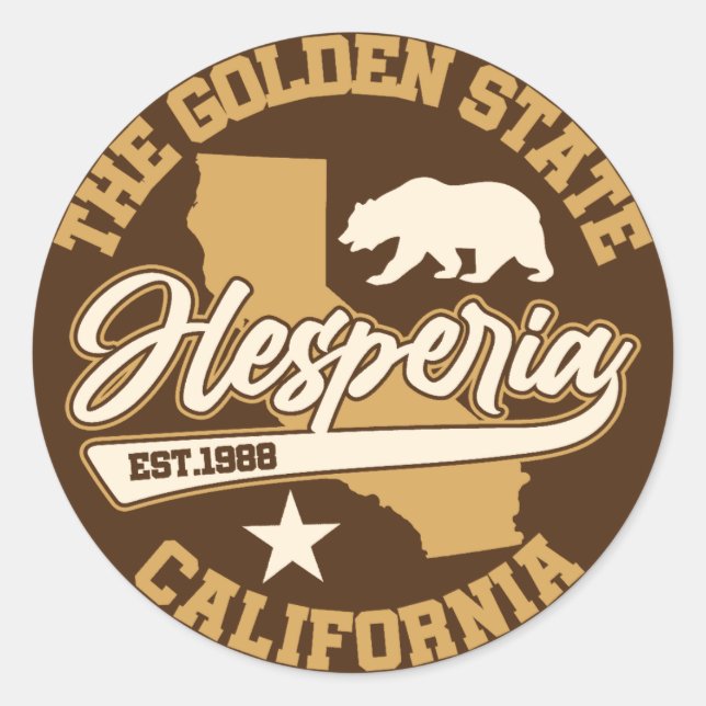 Pegatina Redonda Hesperia, California (Anverso)