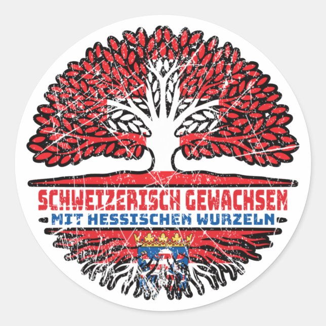 Pegatina Redonda Hessen Hessisch Schweizer Schweiz Baum Wurzel (Anverso)