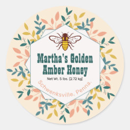 Pegatina Redonda Hexagon Wreath Antiguo Taro de Miel Blanca