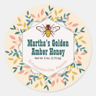 Pegatina Redonda Hexagon Wreath Antiguo Taro de Miel Blanca