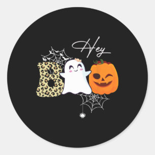 Pegatina Redonda Hey Boo Cute Ghost Pumpkin Face Halloween