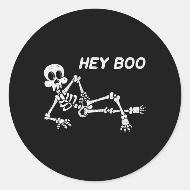 Pegatina Redonda Hey Boo Halloween Shirt Cute Skeleton Funny Hallow (Anverso)