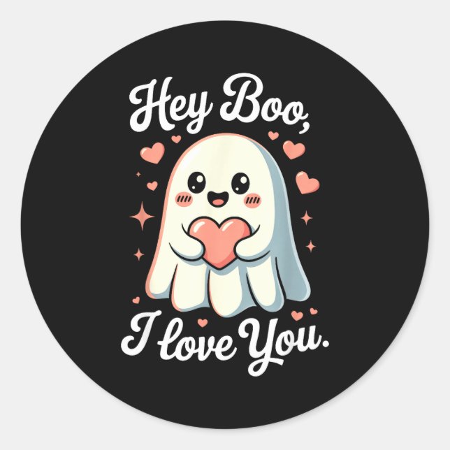 Pegatina Redonda Hey Boo I Love You Cute Ghost Heart Valentine Coup (Anverso)