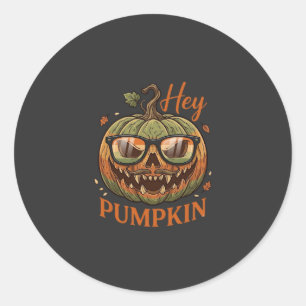 Pegatina Redonda Hey Calabaza Gafas de Jack Lantern de Halloween Bi