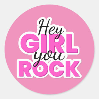 Pegatina Redonda Hey Chica You Rock Text Design