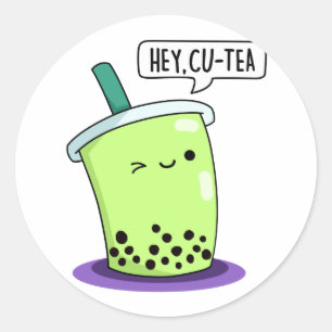Pegatina Redonda Hey Cu-Tea Funny Boba Tea Pun