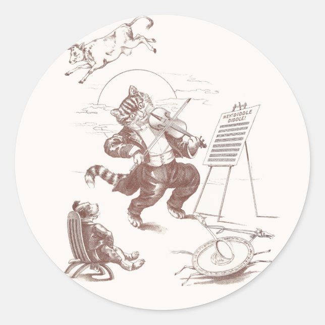 Pegatina Redonda Hey Ilustracion de Diddle Diddle Vintage (Anverso)