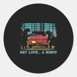 Pegatina Redonda Hey Look A Menú Funny Bear Camping Retro Vintage C
