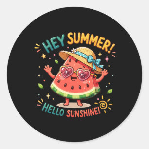 Pegatina Redonda Hey Summer Hola Sol Sandía
