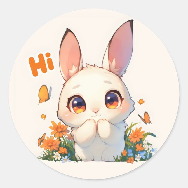 Pegatina Redonda Hi Anime Bunny Cute (Anverso)