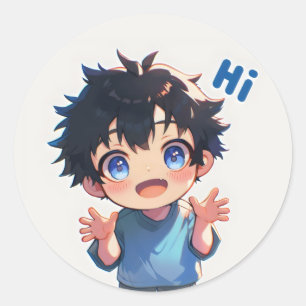 Pegatina Redonda Hi Cute Anime Boy