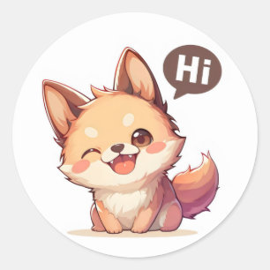 Pegatina Redonda Hi Cute Dog Anime