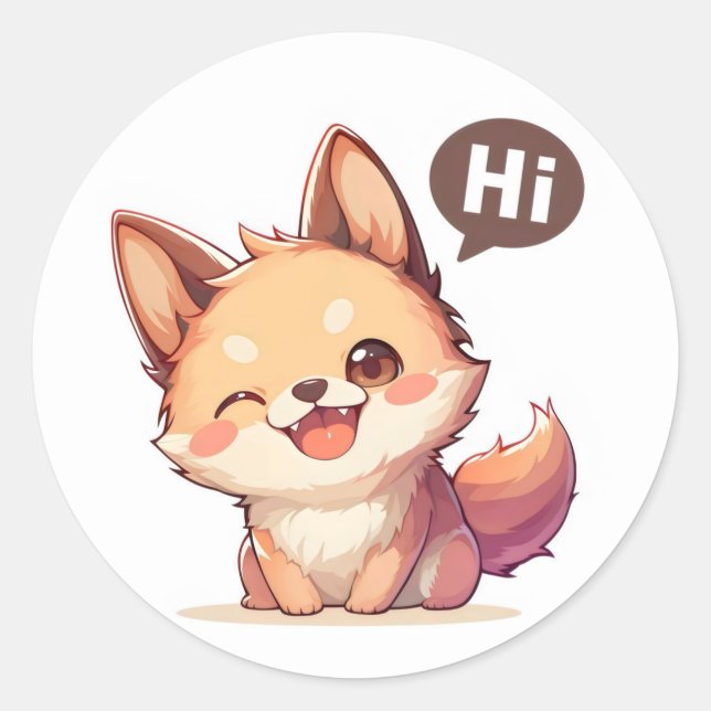Pegatina Redonda Hi Cute Dog Anime (Anverso)