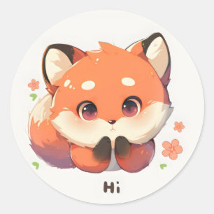 Pegatina Redonda Hi Cute Fox Animal