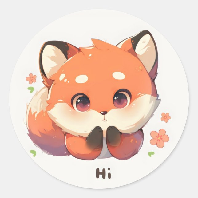Pegatina Redonda Hi Cute Fox Animal (Anverso)
