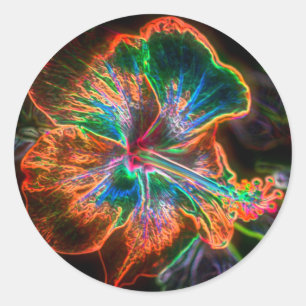 Pegatina Redonda Hibiscus Abstract Flower Art