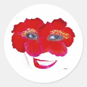 Pegatina Redonda Hibiscus Face con sonrisa - Rojo