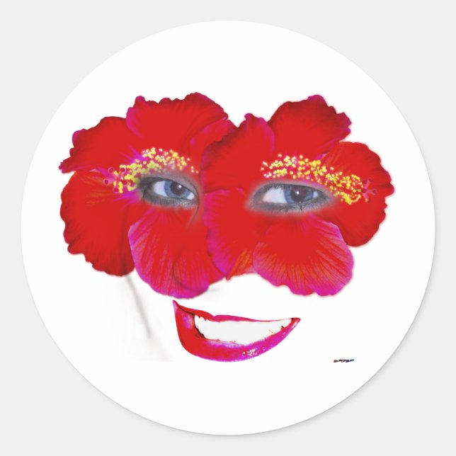 Pegatina Redonda Hibiscus Face con sonrisa - Rojo (Anverso)