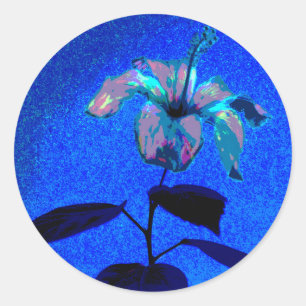 Pegatina Redonda Hibiscus flor rosa azul irlandés