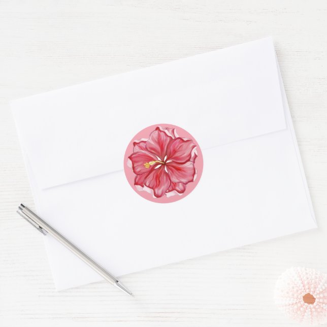 Pegatina Redonda Hibiscus & lace RED (Sobre)