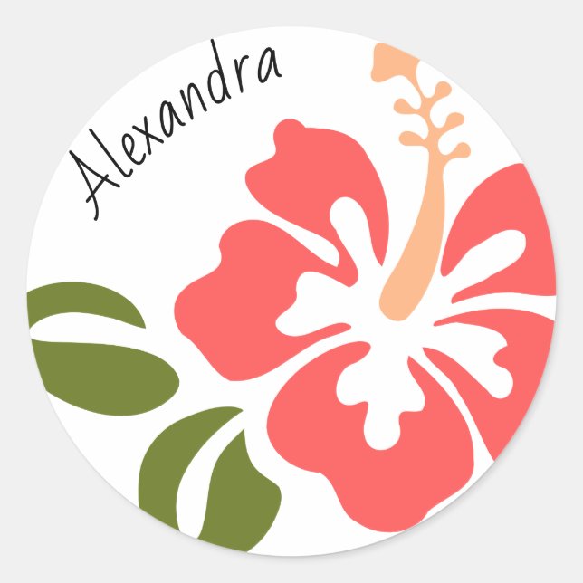 Pegatina Redonda Hibiscus rosa personalizado (Anverso)