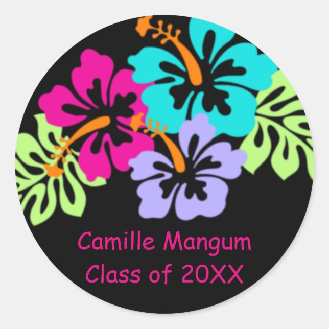 Pegatina Redonda Hibiscus Tropical - Pegatinas del Círculo de Gradu (Anverso)