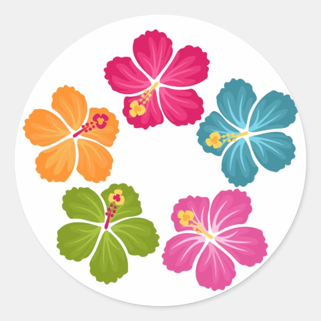 Pegatina Redonda Hibiscus Wreath (Anverso)