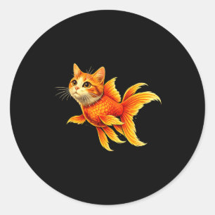 Pegatina Redonda Híbrido divertido de gato y pez dorado meme de ani