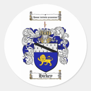 PEGATINA REDONDA HICKEY FAMILIAR CREST - HICKEY COAT OF ARMS