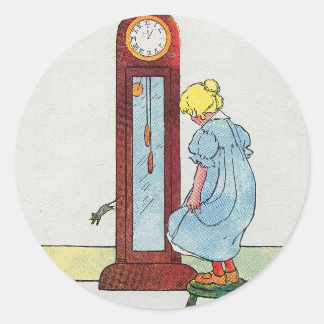 Pegatina Redonda Hickory, Dickory, Dock Mother Goose Nursery Rhyme (Anverso)