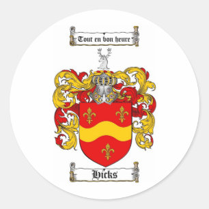 PEGATINA REDONDA HICKS FAMILIAR CREST - HICKS COAT OF ARMS
