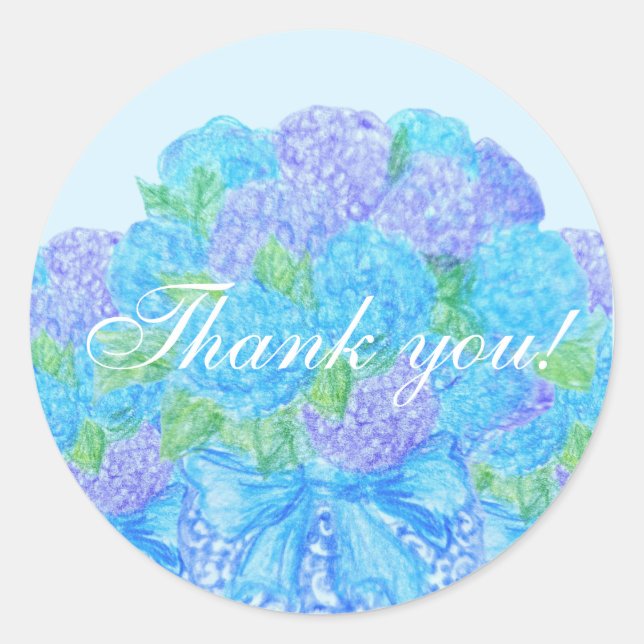 Pegatina Redonda Hidrangea Derivada A Mano En Vasa (Anverso)