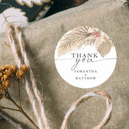 Pegatina Redonda Hierba de Pampas Palma Seca Boda