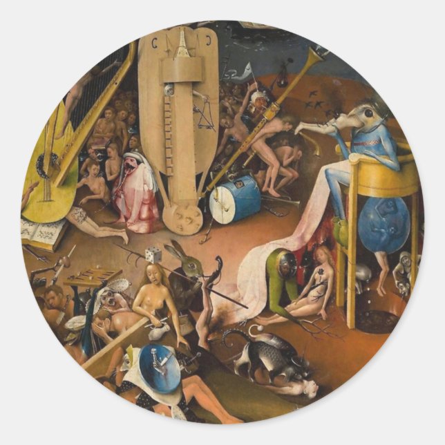 Pegatina Redonda Hieronymus Bosch-El Jardín del Infierno (Anverso)