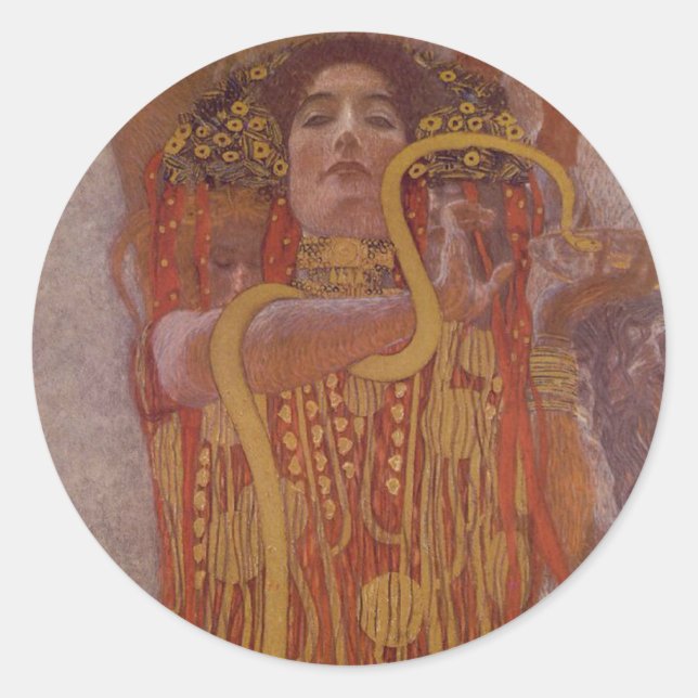 Pegatina Redonda Higeia por Gustav Klimt (Anverso)