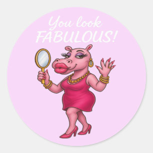 Pegatina Redonda High Glam Hippo - Espejo Espejo Fabuloso