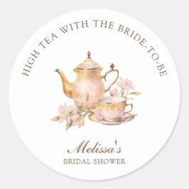 Pegatina Redonda High Tea Pastel Gold Bridal Shower